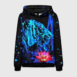 Толстовка-худи мужская Синий водяной тигр, цвет: 3D-черный