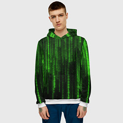 Толстовка-худи мужская Матрица двоичный код, цвет: 3D-белый — фото 2