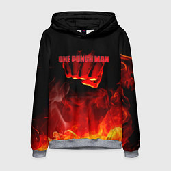 Толстовка-худи мужская Кулак One Punch-Man в огне, цвет: 3D-меланж