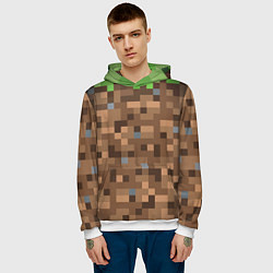 Толстовка-худи мужская ЗЕМЛЯ DIRT MINECRAFT, цвет: 3D-белый — фото 2