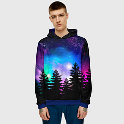 Толстовка-худи мужская Космический лес, елки и звезды, цвет: 3D-синий — фото 2