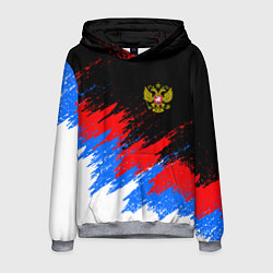 Толстовка-худи мужская РОССИЯ, БРЫЗГИ КРАСОК, ТРИКОЛОР, цвет: 3D-меланж