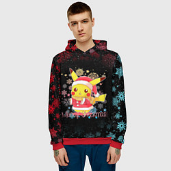 Толстовка-худи мужская MERRY CHRISTMAS ПИКАЧУ 2022 ПОКЕМОНЫ, цвет: 3D-красный — фото 2