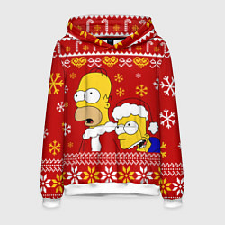 Толстовка-худи мужская Новогодний Гомер и Барт Симпсоны, цвет: 3D-белый