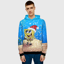 Толстовка-худи мужская НОВОГОДНИЙ ГУБКА БОБ КВАДРАТНЫЕ ШТАНЫ, цвет: 3D-черный — фото 2