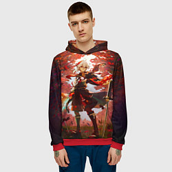 Толстовка-худи мужская Каэдэхара Кадзуха стоит в лесу Genshin Impact, цвет: 3D-красный — фото 2
