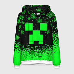 Толстовка-худи мужская НОВОГОДНИЙ КРИПЕР МАЙНКРАФТ ЗЕЛЁНЫЙ, цвет: 3D-белый
