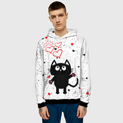 Толстовка-худи мужская Влюблённый котик Cat Love, цвет: 3D-черный — фото 2