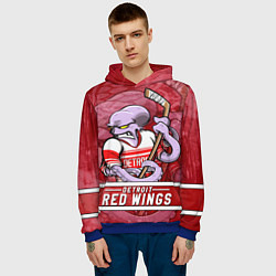 Толстовка-худи мужская Детройт Ред Уингз, Detroit Red Wings Маскот, цвет: 3D-синий — фото 2