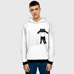 Толстовка-худи мужская Кот висит в кармане 3D, цвет: 3D-черный — фото 2