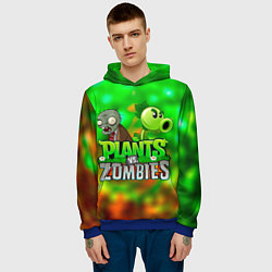Толстовка-худи мужская Plants vs Zombies горохострел и зомби, цвет: 3D-синий — фото 2