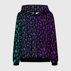 Толстовка-худи мужская Рунический алфавит Neon pattern, цвет: 3D-черный