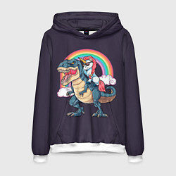 Толстовка-худи мужская Модный Единорог На Динозавре, цвет: 3D-белый