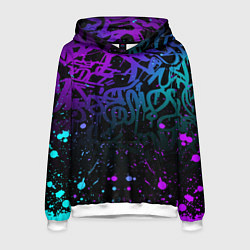 Толстовка-худи мужская НЕОНОВОЕ ГРАФФИТИ НЕОНОВЫЕ БРЫЗГИ, цвет: 3D-белый