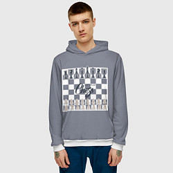 Толстовка-худи мужская Lets play chess, цвет: 3D-белый — фото 2
