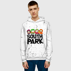 Толстовка-худи мужская Южный парк мультфильм - персонажи South Park, цвет: 3D-белый — фото 2