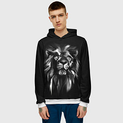 Толстовка-худи мужская Голова льва в черно-белом изображении, цвет: 3D-белый — фото 2