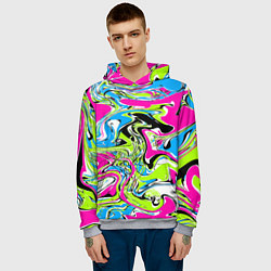 Толстовка-худи мужская Абстрактные мраморные разводы в ярких цветах Поп а, цвет: 3D-меланж — фото 2