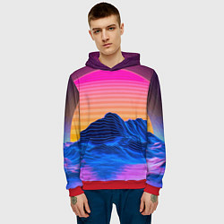 Толстовка-худи мужская Vaporwave Mountains Психоделика Неон, цвет: 3D-красный — фото 2