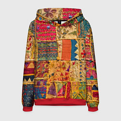Толстовка-худи мужская Пэчворк Лоскутное одеяло Patchwork Quilt, цвет: 3D-красный