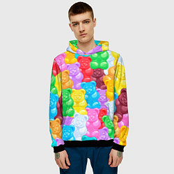 Толстовка-худи мужская Мармеладные мишки разноцветные, цвет: 3D-черный — фото 2