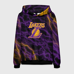 Толстовка-худи мужская Лейкерс Lakers яркие молнии, цвет: 3D-черный
