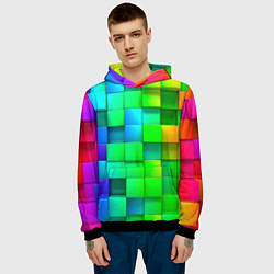 Толстовка-худи мужская РАЗНОЦВЕТНЫЕ КУБИКИ MULTICOLORED CUBES, цвет: 3D-черный — фото 2