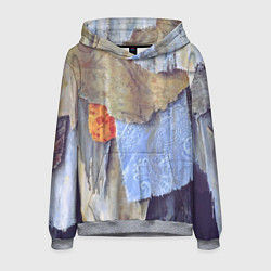 Толстовка-худи мужская Разноцветные лоскуты ткани тряпка Rags hanging on, цвет: 3D-меланж