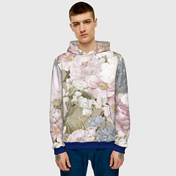 Толстовка-худи мужская Цветы Английский Садовый Узор, цвет: 3D-синий — фото 2