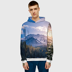 Толстовка-худи мужская Горы Лес Солнце, цвет: 3D-белый — фото 2