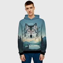 Толстовка-худи мужская Серый волк - голова, цвет: 3D-черный — фото 2