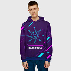 Толстовка-худи мужская Символ Dark Souls Sun в неоновых цветах на темном, цвет: 3D-синий — фото 2