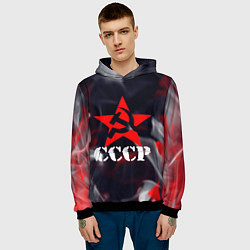 Толстовка-худи мужская Ссср - серп и молот - звезда - пламя, цвет: 3D-черный — фото 2