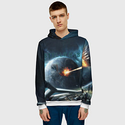 Толстовка-худи мужская Stellaris взрыв звезды лучом с космического корабл, цвет: 3D-белый — фото 2