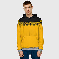 Толстовка-худи мужская Черное кружево на желтом фоне, цвет: 3D-меланж — фото 2
