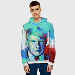 Толстовка-худи мужская Дональд Трамп арт, цвет: 3D-белый — фото 2