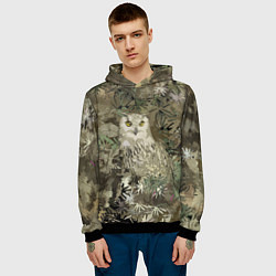 Толстовка-худи мужская Сова на абстрактном коричневом фоне, цвет: 3D-черный — фото 2