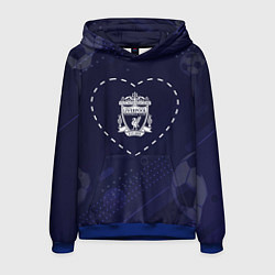 Толстовка-худи мужская Лого Liverpool в сердечке на фоне мячей, цвет: 3D-синий