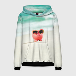 Толстовка-худи мужская Свинка на отдыхе, цвет: 3D-черный