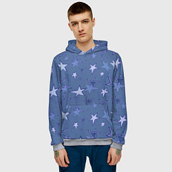 Толстовка-худи мужская Gray-Blue Star Pattern, цвет: 3D-меланж — фото 2