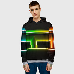 Толстовка-худи мужская Неоновые фигуры и линии - Зелёный и жёлтый, цвет: 3D-меланж — фото 2