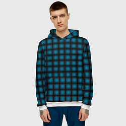 Толстовка-худи мужская Black and blue plaid, цвет: 3D-белый — фото 2