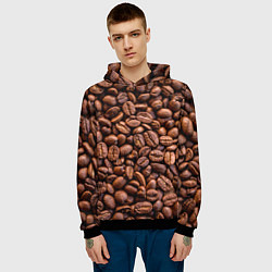 Толстовка-худи мужская Зерна жареного кофе, цвет: 3D-черный — фото 2