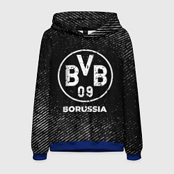 Толстовка-худи мужская Borussia с потертостями на темном фоне, цвет: 3D-синий
