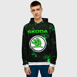 Толстовка-худи мужская SKODA - ЗЕЛЕНЫЕ БРЫЗГИ, цвет: 3D-белый — фото 2