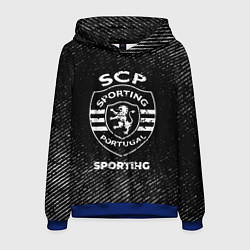 Толстовка-худи мужская Sporting с потертостями на темном фоне, цвет: 3D-синий