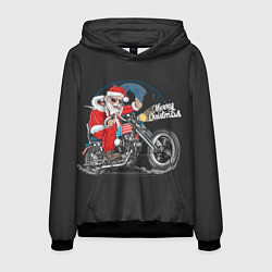 Толстовка-худи мужская Santa on a bike, цвет: 3D-черный