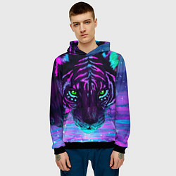 Толстовка-худи мужская Светящийся неоновый тигр, цвет: 3D-черный — фото 2