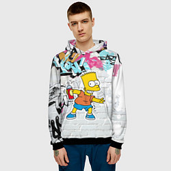 Толстовка-худи мужская Барт Симпсон на фоне стены с граффити, цвет: 3D-черный — фото 2