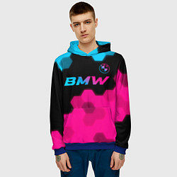 Толстовка-худи мужская BMW - neon gradient: символ сверху, цвет: 3D-синий — фото 2